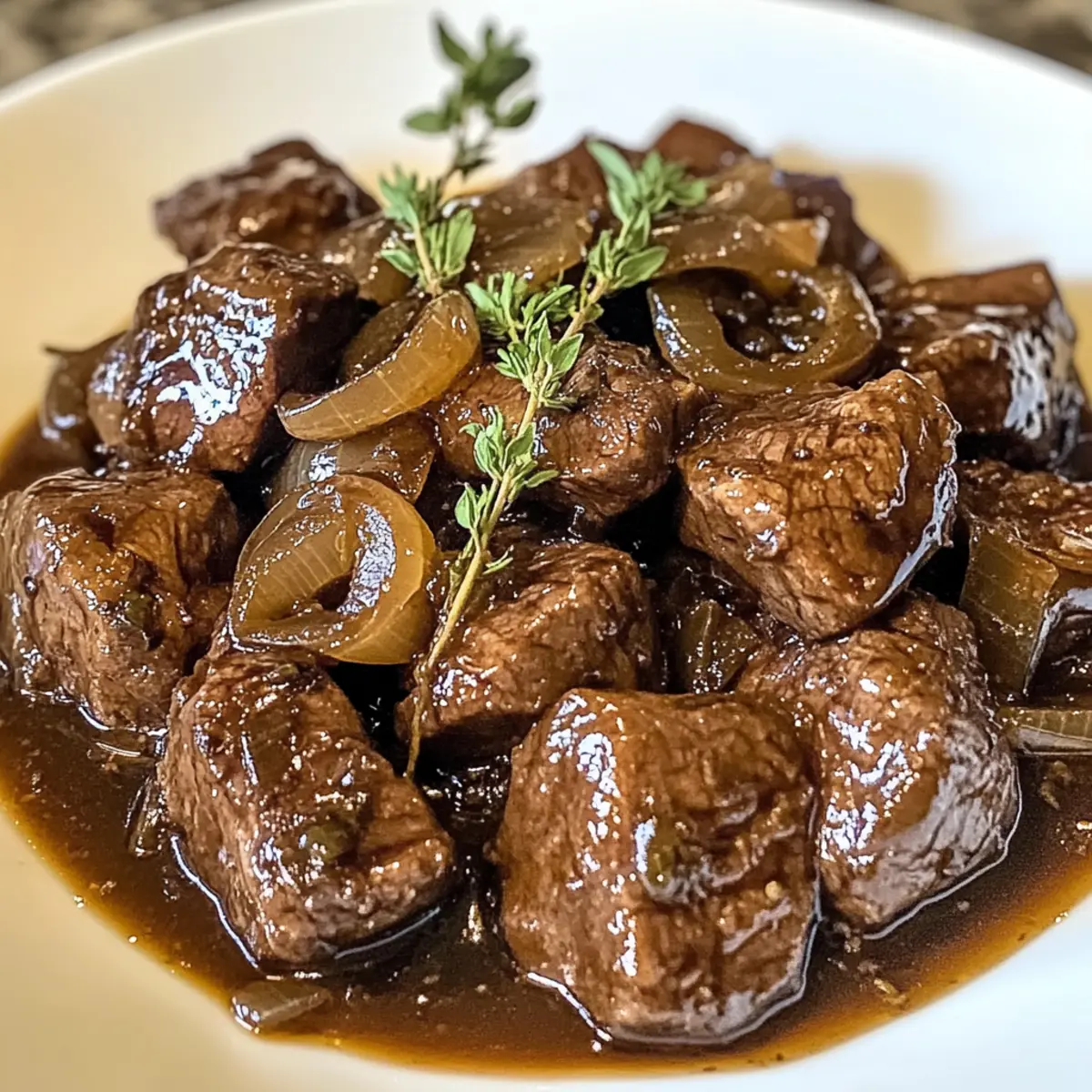 Zartes Rindfleisch in Balsamico-Zwiebel-Sauce genießen